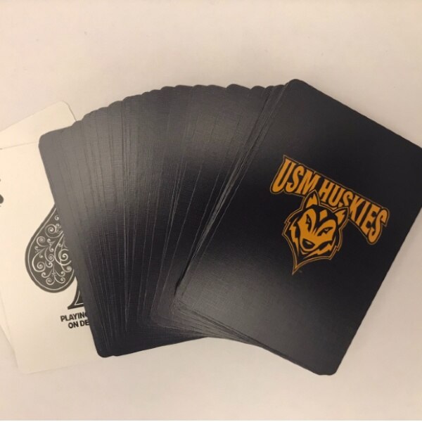 Navy Playing Cards w/USM Huskies in Gold Imprint